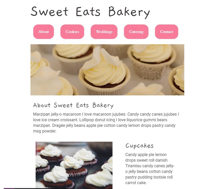 poicture of sweet eat bakery web page